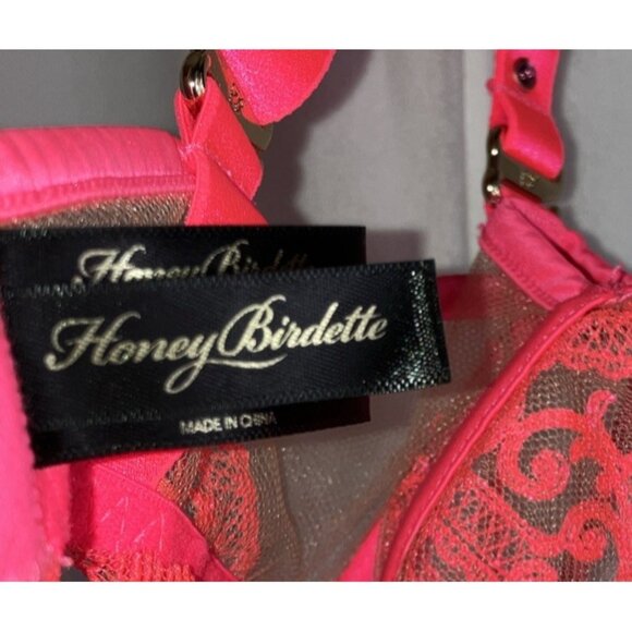 34 DDD F Honey Birdette Gabrielle Neon Lace Bra - Picture 2 of 5